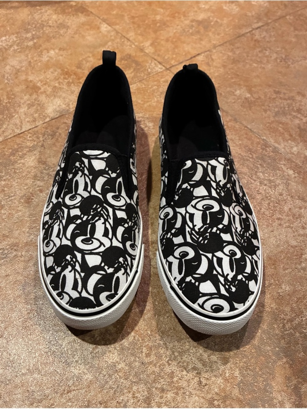 Disney Black & White Mickey Graphic Slip-On Sneakers